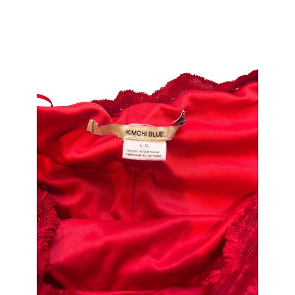 Retro Kimchi Blue Romantic Red Sheer Lined Tank Romper w.Black Detail - Size L - Picture 2 of 4